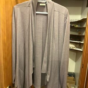 LOGO Lounge by Lori Goldstein open front cascading cardigan 3x in mushroom